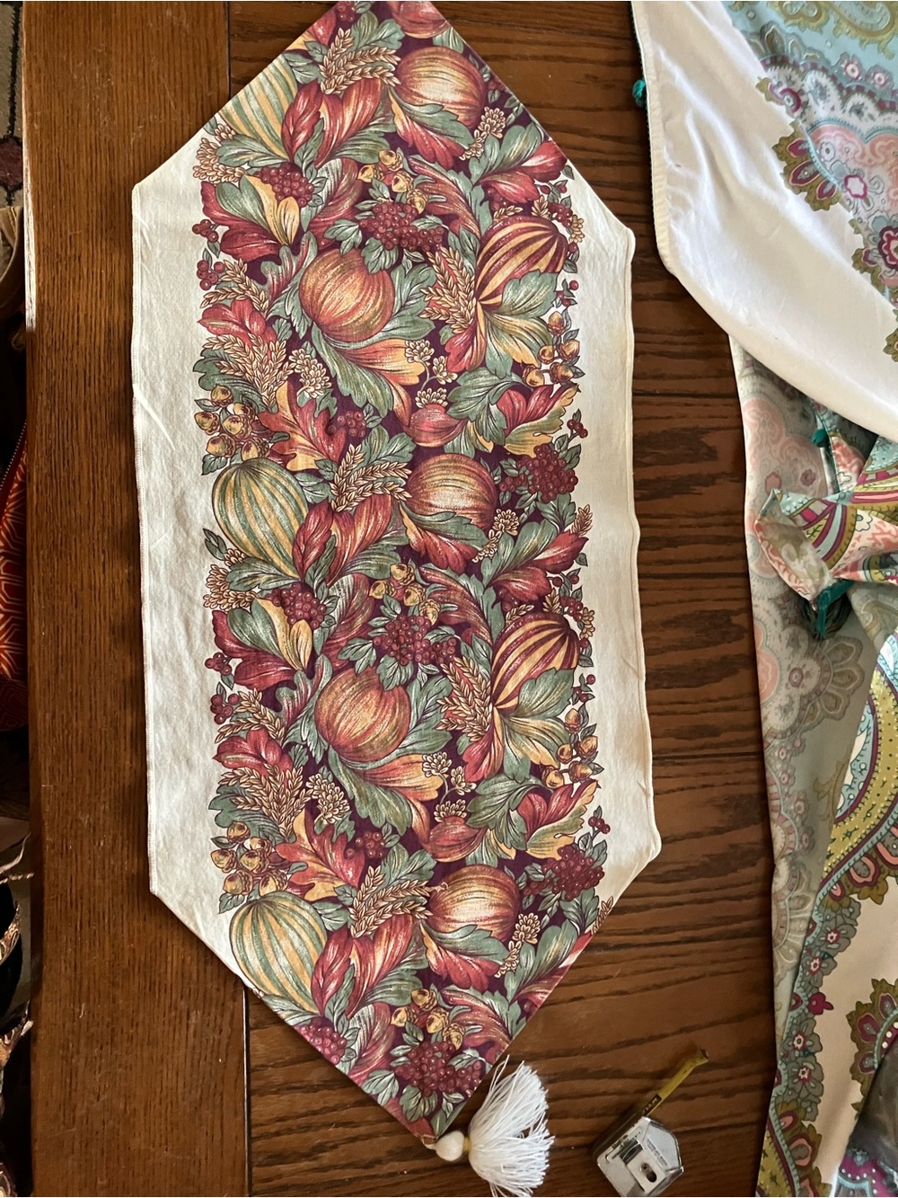 Harvest Floral Pumpkin Table Runner in Burgundy and Green